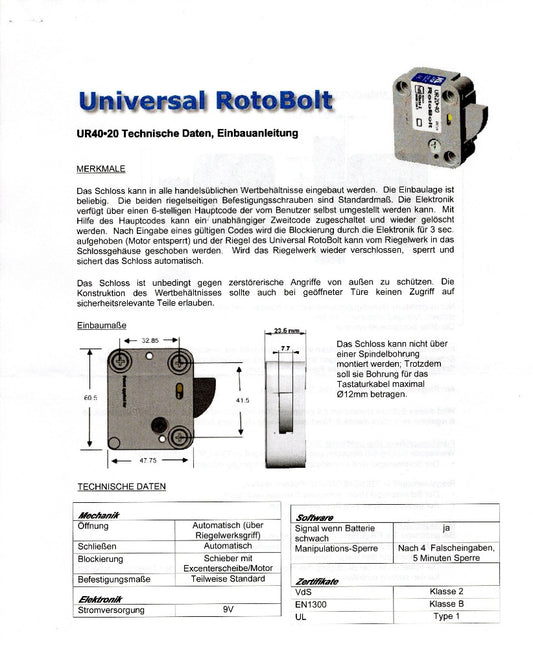 Einbauanleitung Universal Rotobolt UR40-20 Seite 1