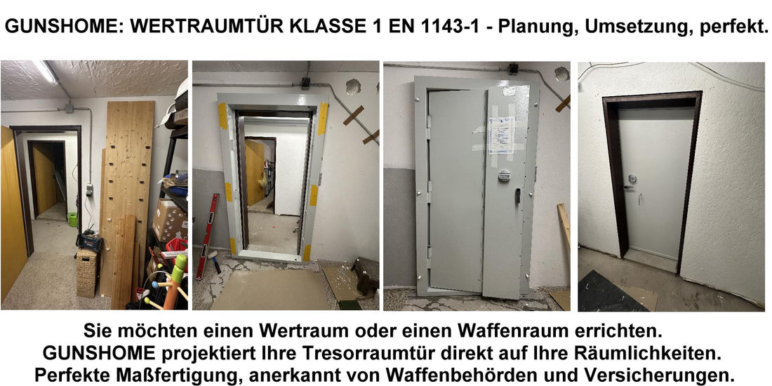 Aus einem Kellerraum wird mit einer Waffenraumtür ein Waffenraum
