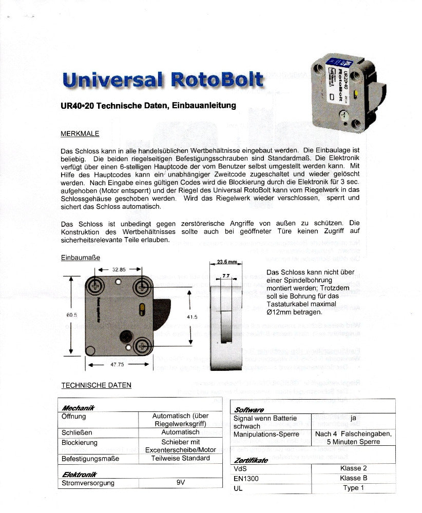 Einbauanleitung Universal Rotobolt UR40-20 Seite 1